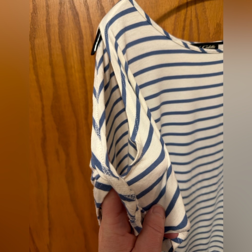 Colette Blue and White Striped Cold Shoulder Top from Stitch Fix Size Large - Picture 3 of 9